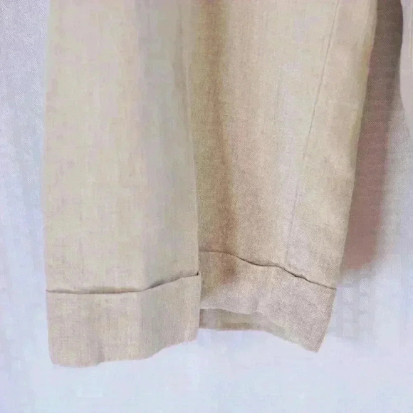 J. Jill Size 14 100% Linen cream wide leg color cuffed pants - Picture 3 of 13